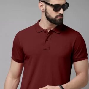 APSAIM Men Solid Polo Neck SAP Matty Polyester Maroon T-Shirt | Premium Comfort & Elegant Casual Style