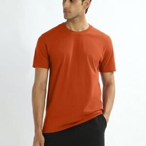 APSAIM Men Solid Round Neck SAP Matty Polyester Orange T-Shirt | Stylish Everyday Wear
