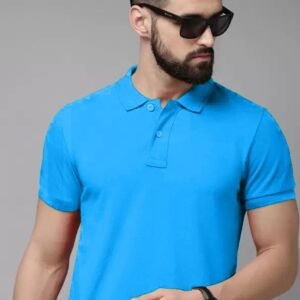APSAIM Men Solid Polo Neck SAP Matty Polyester Blue T-Shirt | Premium Casual & Smart Fit Polo Tee