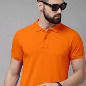 APSAIM Men Solid Polo Neck SAP Matty Polyester Orange T-Shirt | Premium Comfort & Stylish Casual Wear