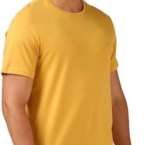 APSAIM Men Solid Round Neck SAP Matty Polyester Yellow T-Shirt | Lightweight Casual Wear