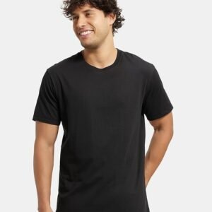 APSAIM Men Solid Round Neck SAP Matty Polyester Black T-Shirt | Everyday Essential Style