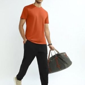APSAIM Men Solid Round Neck SAP Matty Polyester Orange T-Shirt | Bold Casual Wear