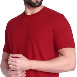 APSAIM Men Solid Round Neck SAP Matty Polyester Red T-Shirt | Everyday Casual Wear