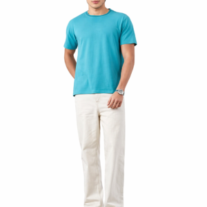 APSAIM Men Solid Round Neck SAP Matty Polyester Sky Blue T-Shirt | Fresh Casual Comfort