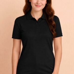 APSAIM Women Solid Polo Neck SAP Matty Polyester Black T-Shirt | Classic Comfort & Everyday Elegance