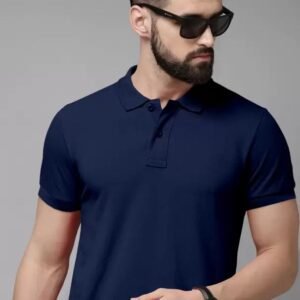 APSAIM Men Solid Polo Neck SAP Matty Polyester Navy Blue T-Shirt | Classic Style & All-Day Comfort