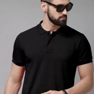 APSAIM Men Solid Polo Neck SAP Matty Polyester Black T-Shirt | Classic Style & Premium Comfort