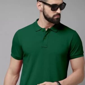 APSAIM Men Solid Polo Neck SAP Matty Polyester Dark Green T-Shirt | Premium Casual Wear