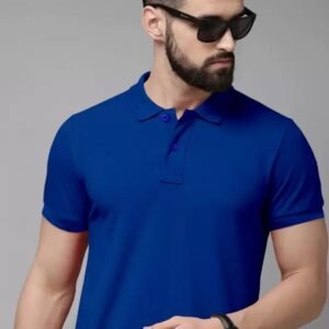 APSAIM Men Solid Polo Neck SAP Matty Polyester Blue T-Shirt | Smart Casual Style & All-Day Comfort