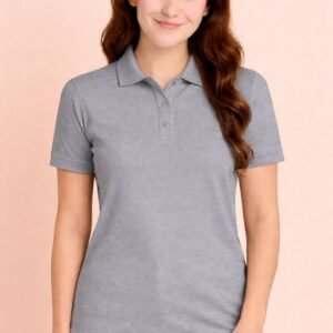 APSAIM Women Solid Polo Neck SAP Matty Polyester Grey T-Shirt | Minimal Elegance & Everyday Comfort