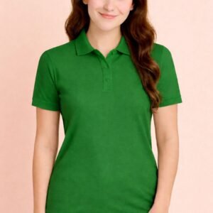 APSAIM Women Solid Polo Neck SAP Matty Polyester Green T-Shirt | Fresh & Smart Casual Wear