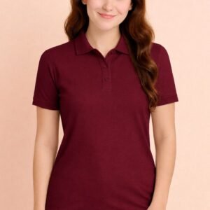 APSAIM Women Solid Polo Neck SAP Matty Polyester Maroon T-Shirt | Stylish & Comfortable Wear