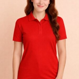 APSAIM Women Solid Polo Neck SAP Matty Polyester Red T-Shirt | Bold & Comfortable Style