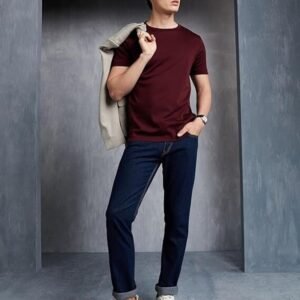 APSAIM Men Solid Round Neck SAP Matty Polyester Maroon T-Shirt | Premium Casual Wear