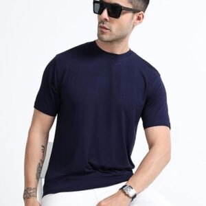 APSAIM Men Solid Round Neck SAP Matty Polyester Navy Blue T-Shirt | Premium Everyday Wear