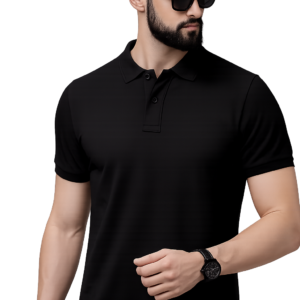 APSAIM Solid Men Polo Neck SAPMATTY Polyester Black T-Shirt