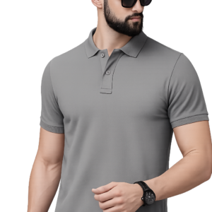 Sapmatty Solid Men Polo Neck Grey T-Shirt – Premium Polyester Fabric