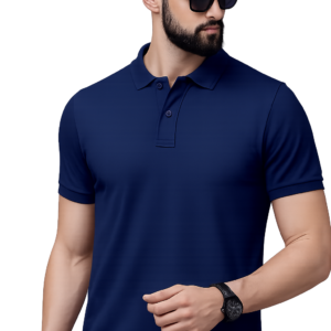 Sapmatty Solid Men Polo Neck Navy Blue T-Shirt – Premium Polyester Fabric