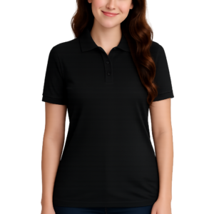 APSAIM Solid Women Polo Neck SAPMATTY Polyester Black T-Shirt
