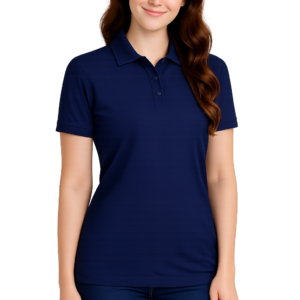 APSAIM Solid Women Polo Neck SAPMATTY Polyester Navy Blue T-Shirt