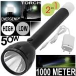APSAIM 2-in-1 Rechargeable Torch with Back Light | High Power 50W LED Flashlight | 1000 Meter Range