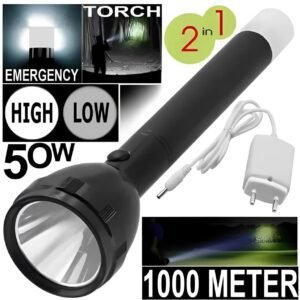 APSAIM 2-in-1 Rechargeable Torch with Back Light | High Power 50W LED Flashlight | 1000 Meter Range