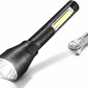 APSAIM LED Rechargeable Torch – 10W Front Light + 15W COB Side Light, Dual Mode Emergency Flashlight with USB Charging