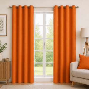 APSAIM 7 ft Door Polyester Semi Transparent Curtains (Pack of 2) – Orange Solid Eyelet Curtains for Living Room & Bedroom