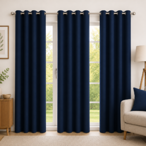 APSAIM 9 ft Long Door Polyester Room Darkening Curtains (Pack of 3) – Navy Blue Solid Eyelet Curtains for Living Room & Bedroom