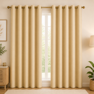 APSAIM 7 ft Door Polyester Room Darkening Curtains – Pack of 2 (Beige, Solid Eyelet Design)