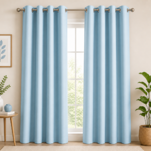 APSAIM 213.5 cm (7 ft) Long Door Polyester Room Darkening Curtains (Pack of 2, Sky Blue) – Elegant Solid Eyelet Curtains for Living Room & Bedroom