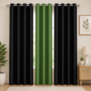 APSAIM 274.5 cm (9 ft) Long Door Polyester Blackout Curtain (Pack of 3, Black & Green)