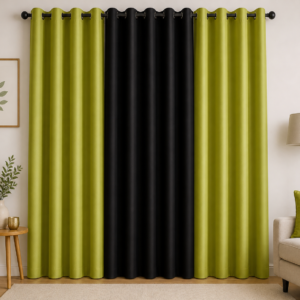 APSAIM 274.5 cm (9 ft) Long Door Polyester Blackout Curtains (Pack of 3, Green & Black, Solid Design)