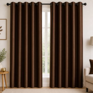 APSAIM 213.5 cm (7 ft) Long Door Polyester Semi-Transparent Curtains – Brown Solid Eyelet Design | Pack of 2