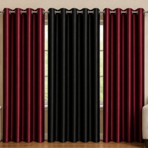 APSAIM 213.5 cm (7 ft) Long Door Polyester Blackout Curtains (Pack of 3) – Maroon & Black Solid Eyelet Curtains for Living Room, Bedroom & Balcony