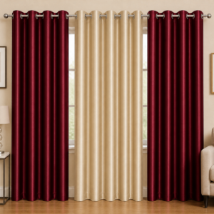 APSAIM 9 ft Long Door Polyester Room Darkening Curtains (Pack of 3, Maroon & Beige, Plain Design)