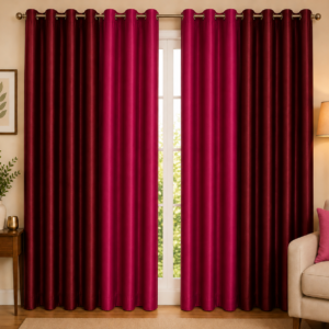APSAIM 7ft Long Door Polyester Blackout Curtains (Pack of 4, Maroon & Pink, Solid Design)