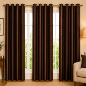 APSAIM 9 ft Long Door Polyester Room Darkening Curtains (Pack of 3, Brown, Plain Design)