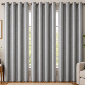 APSAIM 7 ft Door Polyester Blackout Curtains – Pack of 3 (Grey, Solid Eyelet Design)