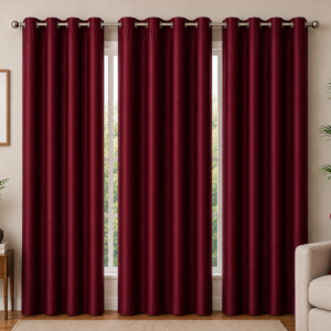 APSAIM 214 cm (7 ft) Door Polyester Room Darkening Curtain (Pack of 3, Maroon, Solid Design)