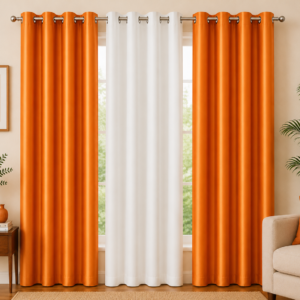 APSAIM 274.5 cm (9 ft) Long Door Polyester Blackout Curtain – Orange & White (Pack of 3)