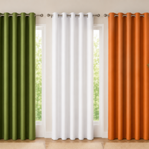 APSAIM 9 ft Long Door Polyester Room Darkening Curtains (Pack of 3, Orange, White & Green, Plain Design)