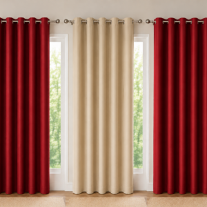 APSAIM 213.5 cm (7 ft) Long Door Polyester Room Darkening Curtains (Pack of 3, Red & Beige, Solid Design)
