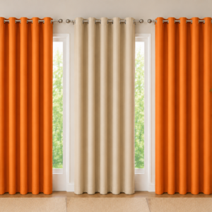 APSAIM 213.5 cm (7 ft) Door Polyester Room Darkening Curtains (Pack of 3, Orange & Beige, Solid Design)