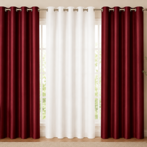 APSAIM 213.5 cm (7 ft) Door Polyester Room Darkening Curtains (Pack of 3, Maroon & White, Solid Design)