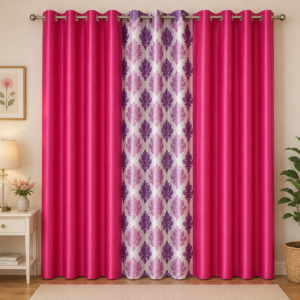 APSAIM 274.5 cm (9 ft) Long Door Polyester Room Darkening Curtains (Pack of 3, Pink & Purple, Floral Design)