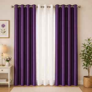 APSAIM 213.5 cm (7 ft) Long Door Polyester Room Darkening Curtains (Pack of 3, Purple & White, Solid Design)