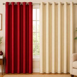 APSAIM 213.5 cm (7 ft) Long Door Polyester Room Darkening Curtains (Pack of 2, Red & Beige, Solid Design)