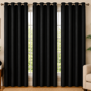 APSAIM 213.5 cm (7 ft) Door Polyester Room Darkening Curtain (Pack of 3, Black)